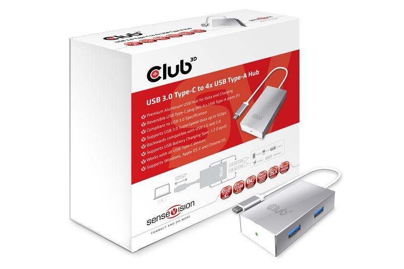 CLUB3D SenseVision USB 3.0 Type-C - Hub 4 ports USB 3.0 (CSV-1541) - Aluminium et compatible universel_0