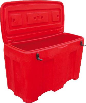 Bac à sel ou à sable PEHD 400 litres rouge - étanche et résistant aux UV avec grenouillères et passages de fourches_0