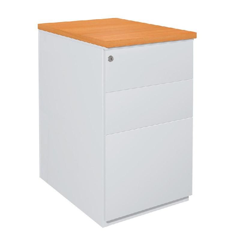 CAISSON HAUTEUR BUREAU MÉTAL NF ENVIRONNEMENT ALUMINIUM TOP CHÊNE, H.72 X L. 42 X P. 60 CM