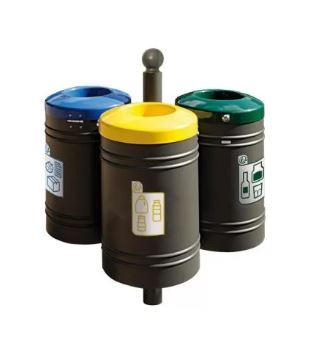 Corbeille Tri Sélectif Guyenne 40 L - Ensemble modulable avec couvercles colorés - 1, 2 ou 3 corbeilles_0