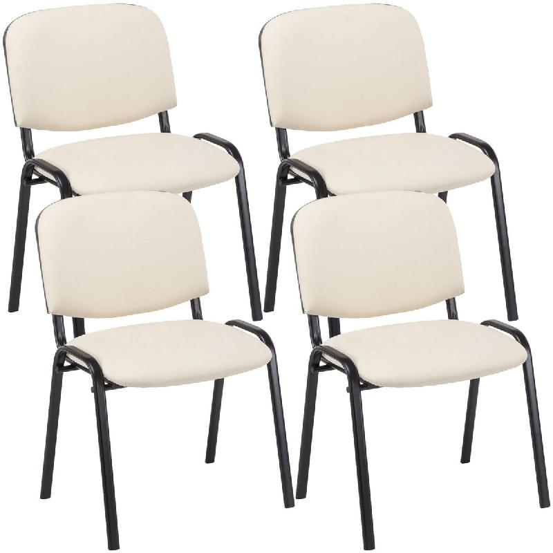Décoshop26 - Lot de 4 chaises visiteur empilable zone d'attente en PVC crème piètement à 4 pieds en métal noir 10_0003184 - 3000251443134_0