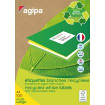 ETIQUETTES ADRESSES RECYCLÉES 99,1 X 38,1 MM AGIPA 101196 - BOÎTE DE 1400