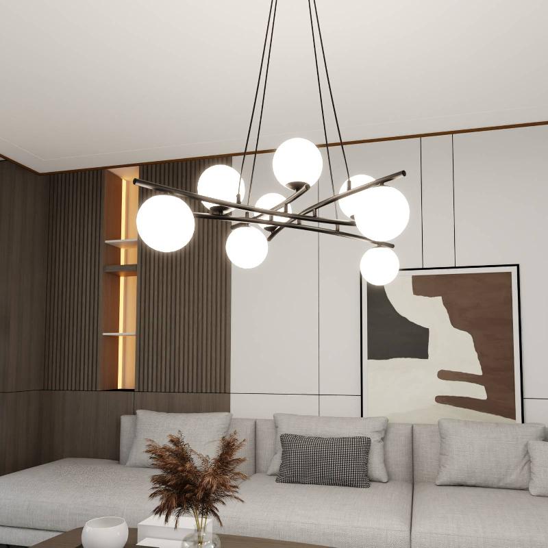 EULUNA SUSPENSION GLASSY, CROISÉE, À 8 LAMPES, VERRE OPALIN