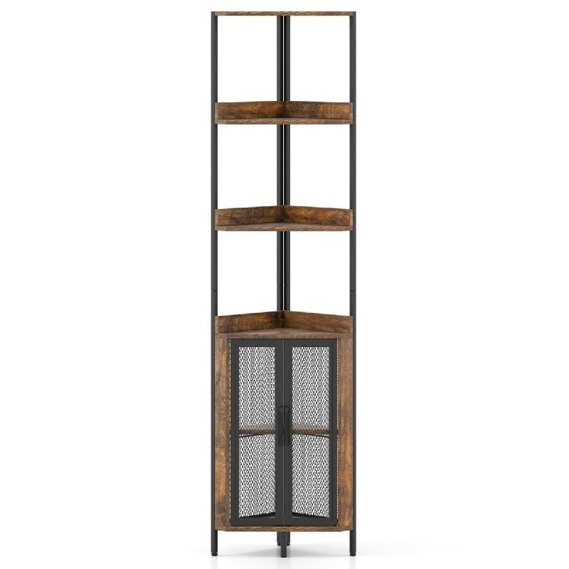 Helloshop26 - Étagère d'angle 32 x 32 x 170 cm 4 niveaux réglables support pour plantes style industriel en métal marron rustique 20_0018386 - mar_0