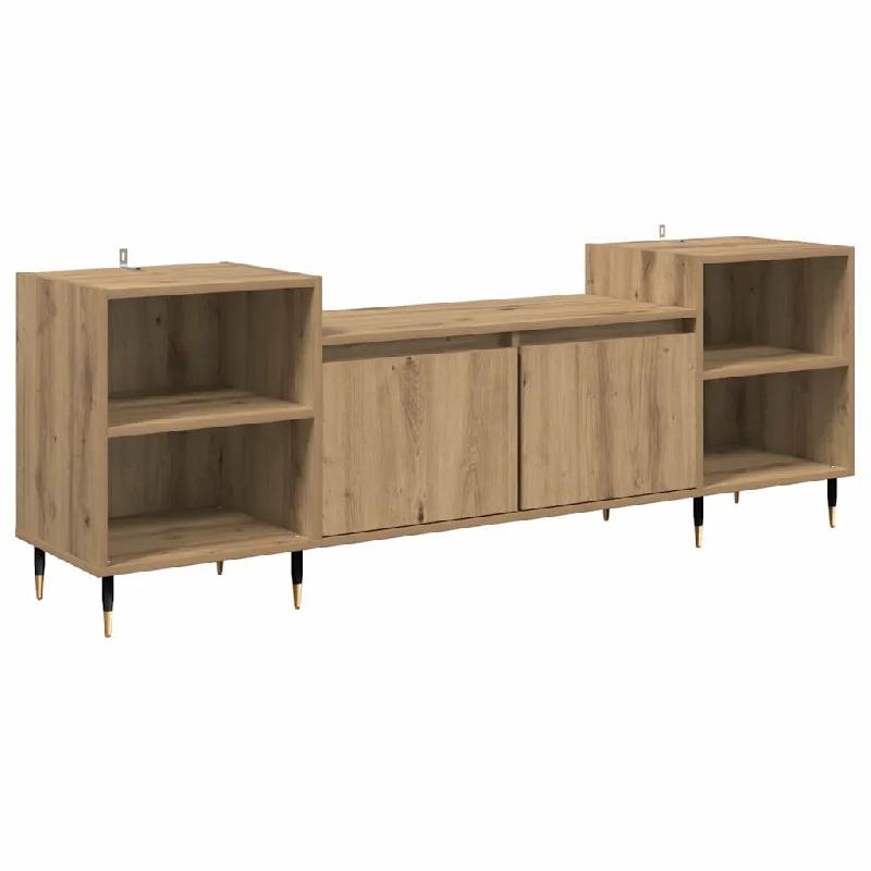 Helloshop26 - Meuble TV rectangulaire moderne 160 x 35 x 55 cm avec 4 étagères et 2 portes en bois d'ingénierie chêne artisanal 02_0052782 - Bois_0