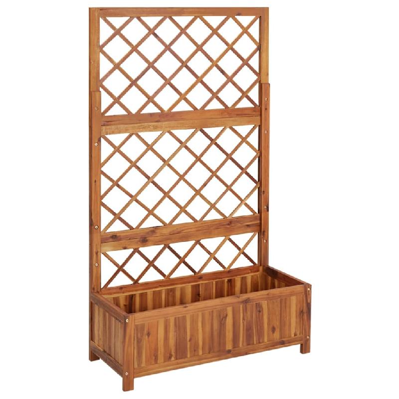JARDINIÈRE LIT SURÉLEVÉ PLANTES FLEURS JARDIN AVEC TREILLIS 85 X 38 X 150 CM BOIS MASSIF D\'ACACIA 02_0000963_0