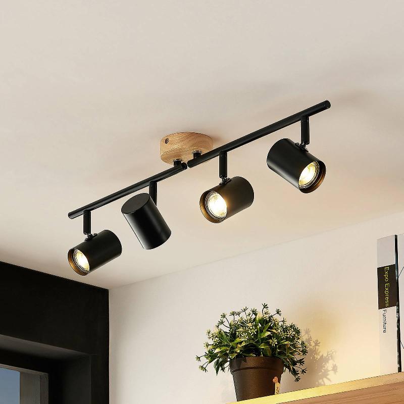 LINDBY PLAFONNIER XIOMARA, 4 LAMPES, LONGUEUR 68 CM, BOIS