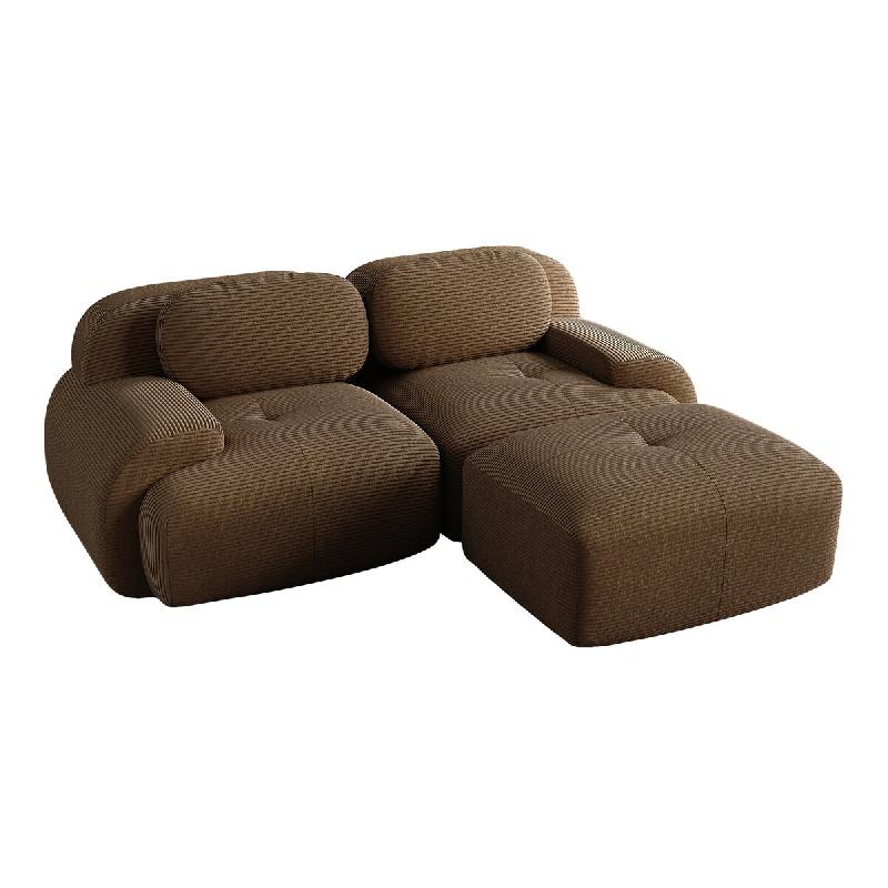 Merax canapé modulable en corde 2 places avec 1x tabouret, canapé nuage sans cadre, près du sol avec assise profonde, doux et confortable, - marron_0