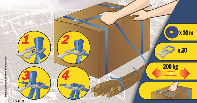 MOTTEZ - KIT DE CERCLAGE : COMPOSÉ D'UN ROULEAU DE 30M + 20 BOUCLES POUR + OU - 10 CARTONS - B971B30_0