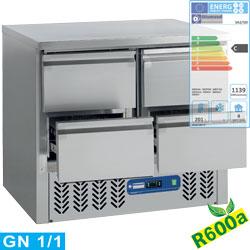 Pack saladette inox frigorifique gaz r600a : 2 portes avec 4 tiroirs compact line - SA2/R6_2XGC1/2/R6_0