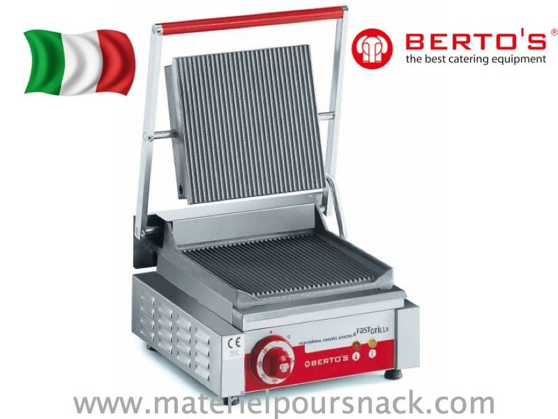 Appareil à panini simple - Plaque rayée en fonte sablée - Marque Berto's - Modèle PSR/LD - Production 80 hamburgers/h_0
