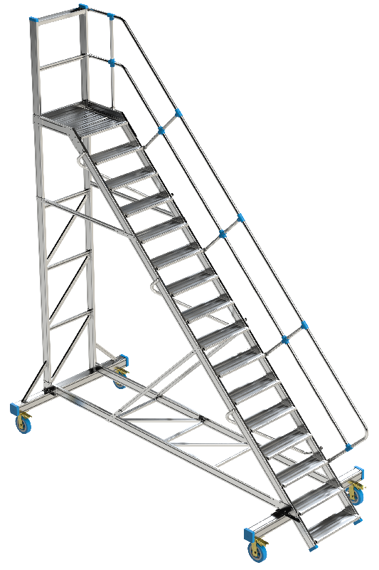 Plateforme de travail en aluminium - Inclinaison 45° - Normée EN131.7 - Avec roues arrière_0
