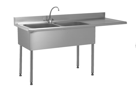 PLONGE POUR LAVE-VAISSELLE ENCASTRÉ 2 BACS ÉGOUTTOIR À DROITE AVEC ROBINET LONGUEUR 500 MM