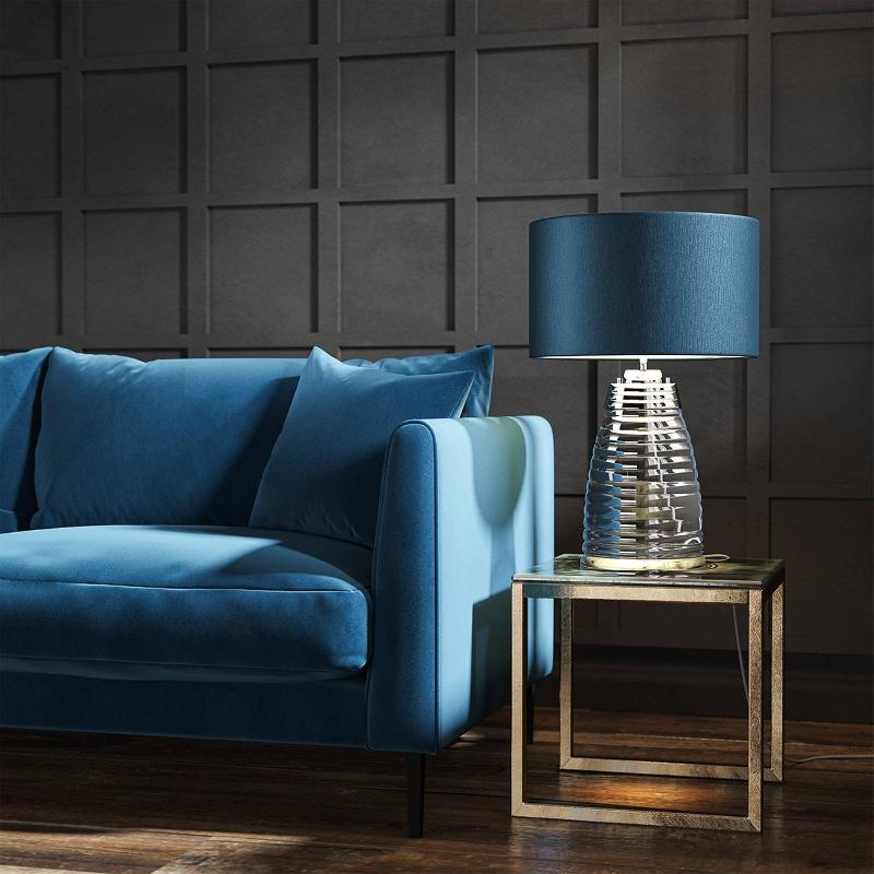 QUINTIESSE LAMPE DE TABLE MILNE VERRE/TISSU BLEUE