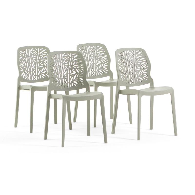 RATTATAN Lot de 4 chaises empilables en polypropylène, dossier ajouré et pieds antidérapants, pour salle à manger, jardin, bars et restaurants –_0