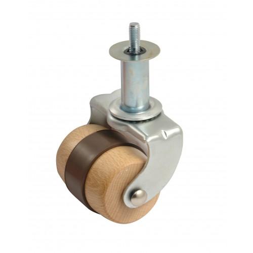 ROULETTE PIVOTANTE BOIS AVEC BANDE SOUPLE 70 MM - CHARGE 100 KG - M 10 - HAUTEUR 180 MM AVL