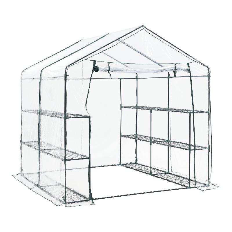 Serre de jardin en acier et PVC - avec étagères intégrées - 200 x 200 x 220 cm - Réf. 03_0008249_0