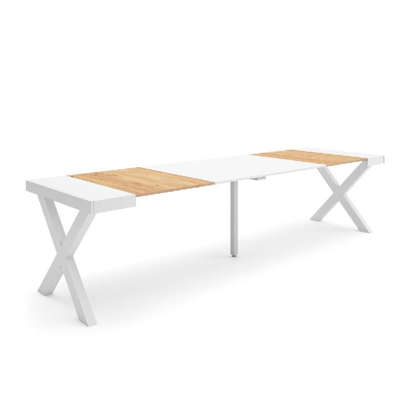 SKRAUT HOME Table console extensible, 300, Pour 14 personnes, Pieds bois massif, Chêne et blanc - beige Bois manufacturé 370_37_0