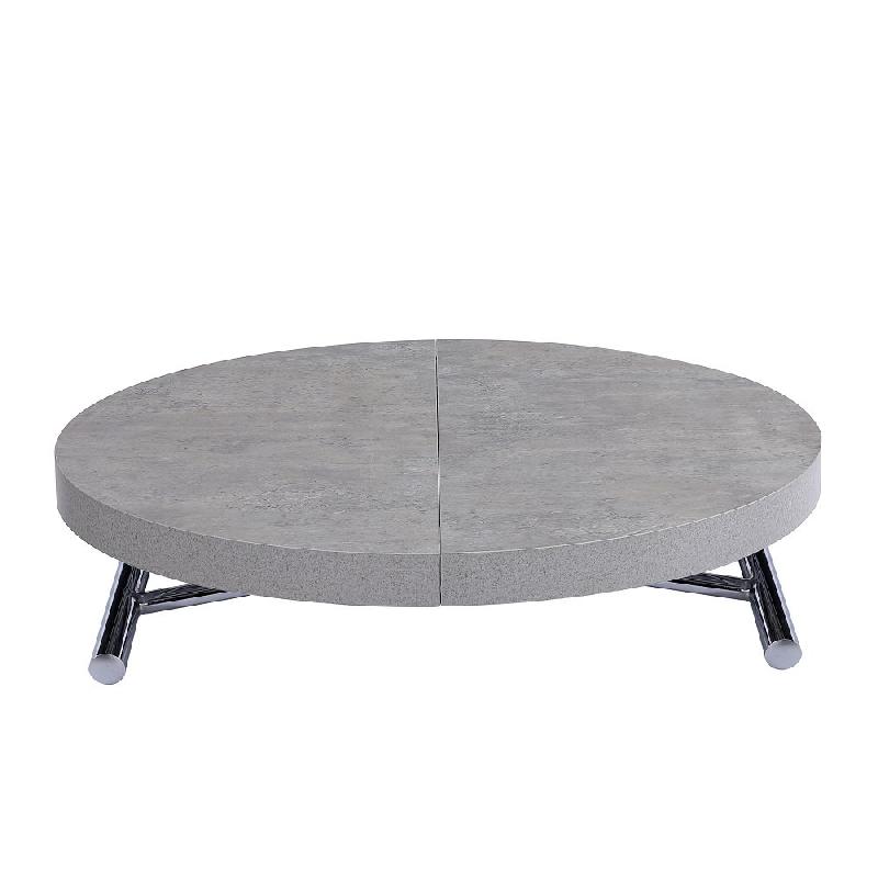 TABLE BASSE RONDE RELEVABLE ET EXTENSIBLE SATURNA COLORIS GRIS BÉTON DIAMÈTRE 105 X 105/135 CM_0