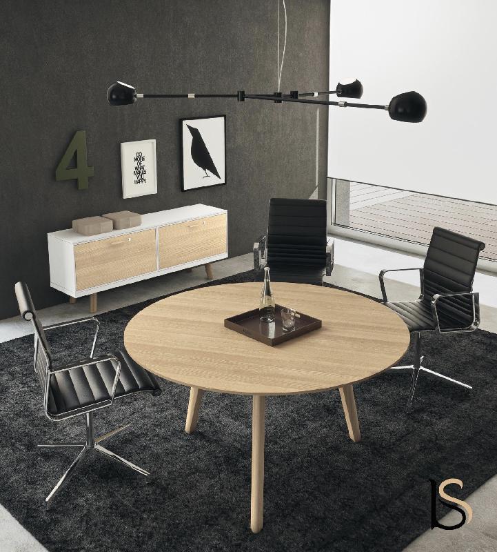 Table de réunion ronde Rail en bois- Bralco - 120, Chêne noir_0