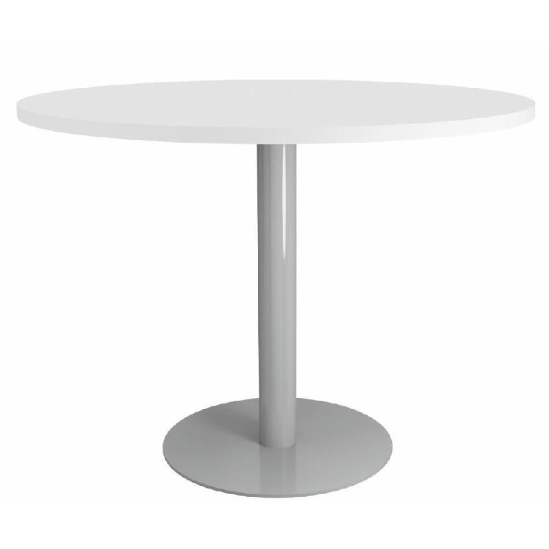 TABLE RONDE DE REUNION EMINENCE - 100 CM - PLATEAU BLANC - PIED TULIPE - METAL ALUMINIUM