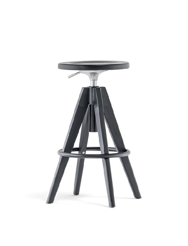 Tabouret Arki - Assise pivotante réglable en hauteur - Pieds en chêne massif blanchi ou teinté noir_0