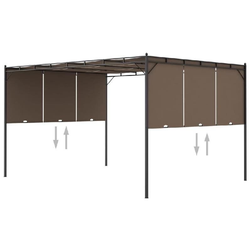VidaXL Belvédère de jardin avec rideau latéral 4x3x2,25 m Taupe Modèle Atlas Métal - marron 312264_0