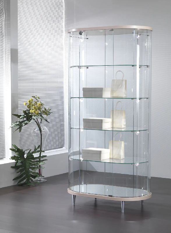 Vitrine haute ovale cylindrique 203/OGVA - gris clair - verre trempé - éclairage LED - 4 tablettes réglables_0