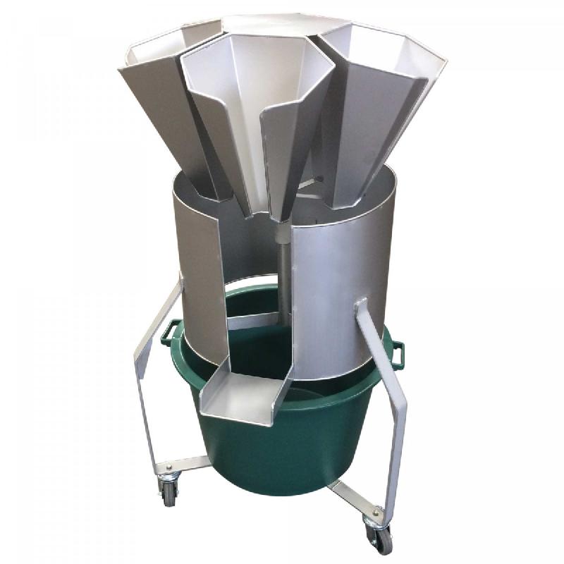 4023 - Saignoir inox rotatif 5 cônes pour poulets et pintades - avec bac de récupération et trépied à roulettes_0