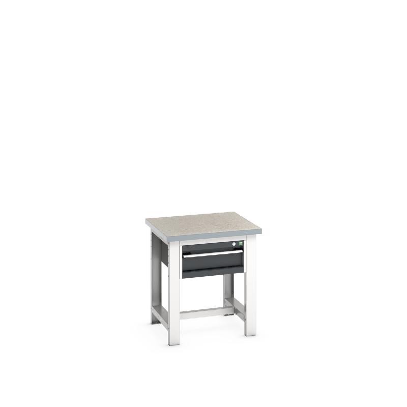 Desserte Fixe Cubio Lino - Avec plateau en lino 40 mm et 1 tiroir - LxPxH : 750x750x840 mm_0