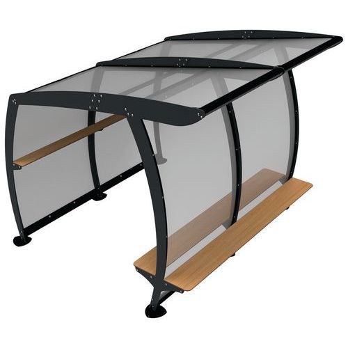 ABRI GOUTY 3 M PMMA MÉTAL GRIS 7016 BANQUETTE TECK - BUTON DESIGN