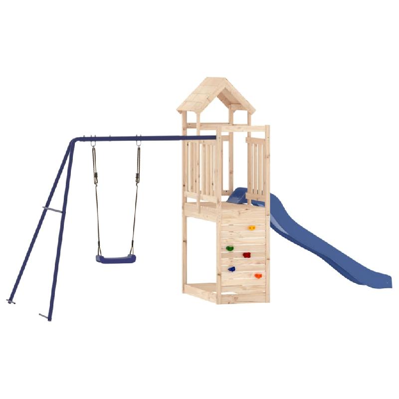 Aire de jeux extérieure en bois de pin massif - Portique avec balançoire, toboggan ondulé et bac à sable - 424 x 186 x 214 cm - Ref : 02_0004800_0