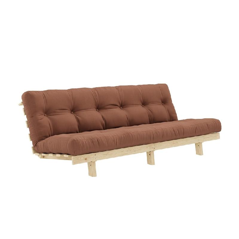 BANQUETTE CONVERTIBLE FUTON LEAN PIN COLORIS BRUN ARGILE COUCHAGE 130*190 CM._0