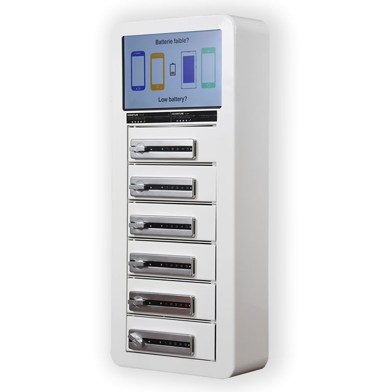 Borne de recharge pour téléphones - Compact 6 - 6 casiers sécurisés avec serrure à code ou RFID_0