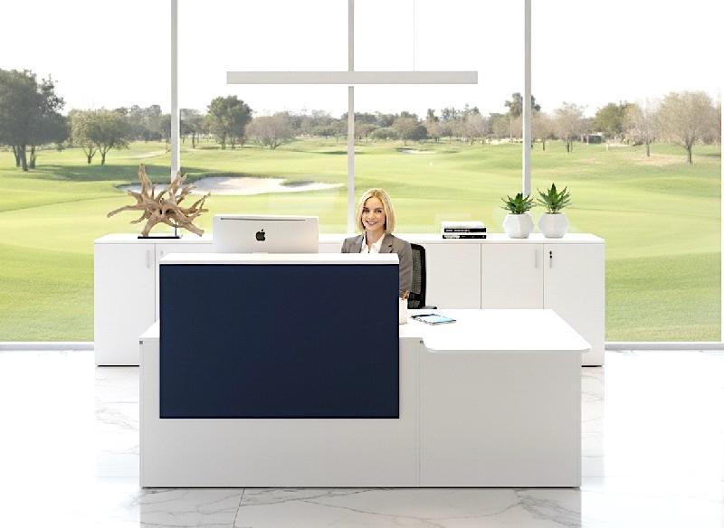 Bureau d'accueil Pano avec partie PMR - Ofitres - 180, Blanc, Bleu marine mat_0