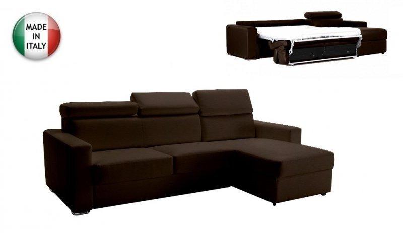 Canapé d'angle réversible Sidney Deluxe 120 cm cuir vachette marron - têtières réglables - matelas 16 cm - ouverture express_0