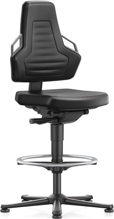 Chaise atelier pivotante Nexxit - Patins + anneau de pied - Tissu Supertec noir - Poignée grise - Hauteur 570-820 mm - BIMOS_0