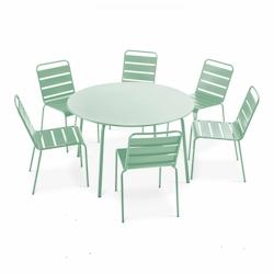 Oviala Business Ensemble table de jardin ronde et 6 chaises en métal vert sauge - vert acier 109250_0