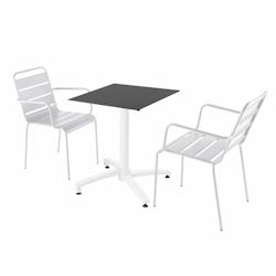 Oviala Business Ensemble table de terrasse stratifié noir et 2 fauteuils blanc - blanc métal 110770_0