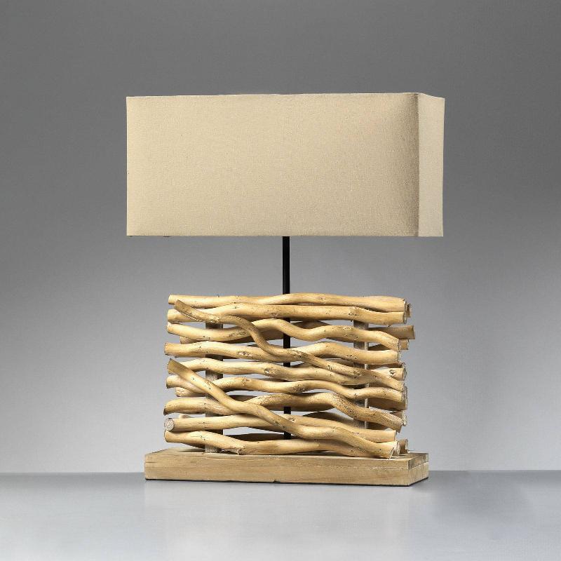 ONLI LAMPE DE TABLE MARICA, ABAT-JOUR EN TISSU ET BOIS, HAUTEUR 50 CM