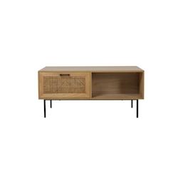 Möbilia Table basse | Façade en rotin | 1 tiroir, 1 compartiment ouvert de chaque côté | MDF + métal | L 110 x P 59 x H 50 cm | Naturel - Noir -_0