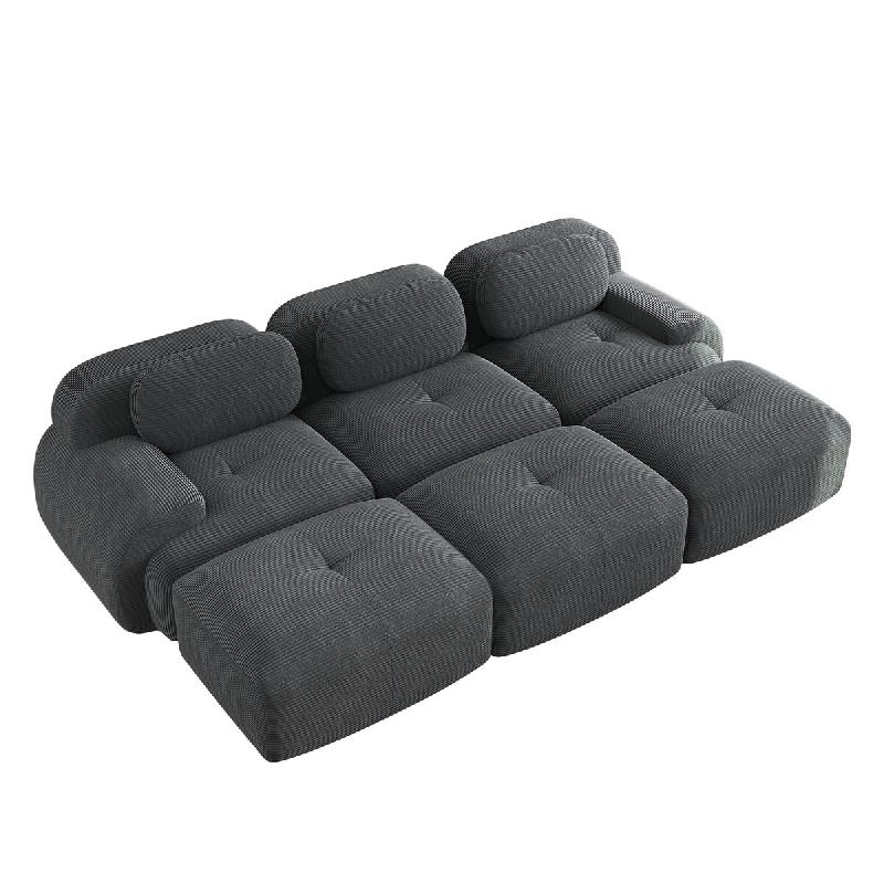 Merax Canapé modulaire en corde 3 places avec 3 tabourets, canapé nuage sans cadre, près du sol avec assise profonde, peut également être utilis�_0