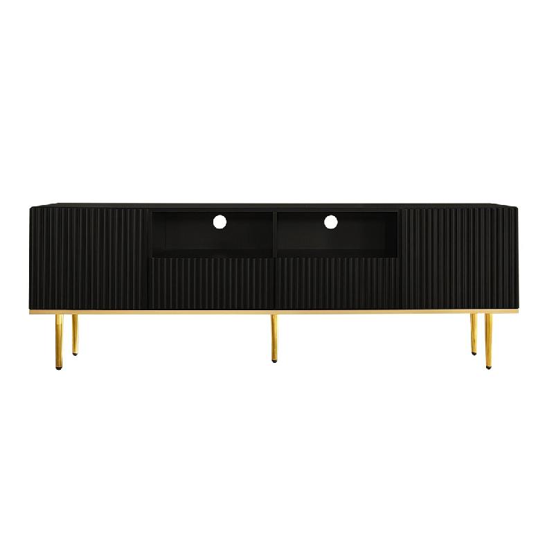 Merax Meuble TV moderne, meuble TV avec pieds dorés et bord doré, noir - noir multi-matériau WF323545549SAA_0