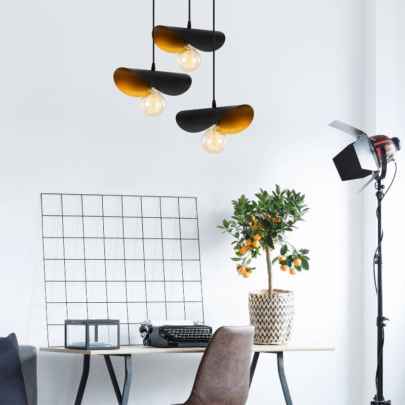 OPVIQ SUSPENSION SIVANI MR-966 À 3 LAMPES RONDELLE NOIR/OR