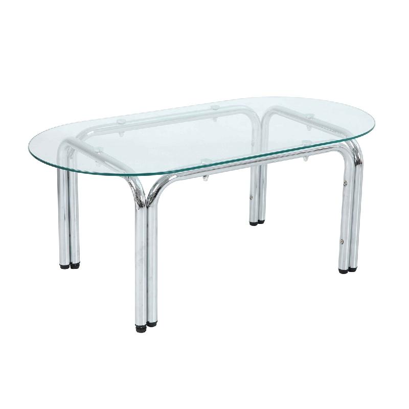 Oviala Business Table à manger ovale en métal et verre trempé 6 places transparent, L 160 x l 90 x h 75 cm Oviala - transparent verre 115773_0