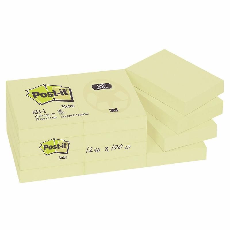 POST-IT® BLOC DE NOTES ADHÉSIVES - 38 X 51 MM - COULEUR : JAUNE (PRIX À L'UNITÉ)