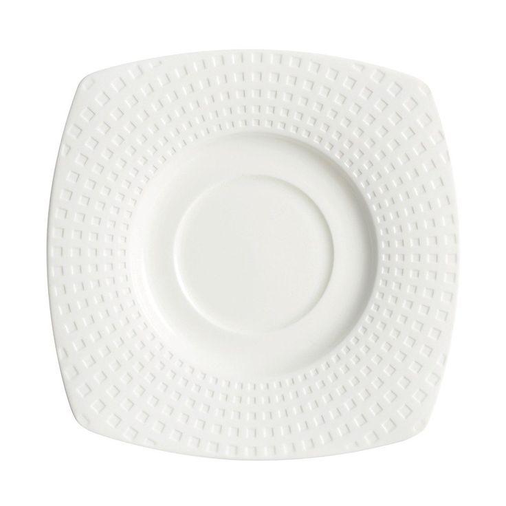 SOUS TASSE À THÉ CARRÉE 15CM EN PORCELAINE BLANCHE RELIEFS GÉOMÉTRIQUES MINI-CARRÉS - CHEF & SOMMELIER - SATINIQUE