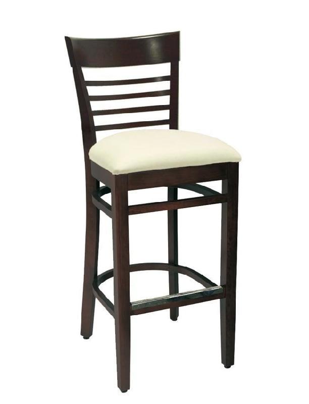Tabouret de bar Naples - structure wengé et assise simili cuir crème ou caramel_0