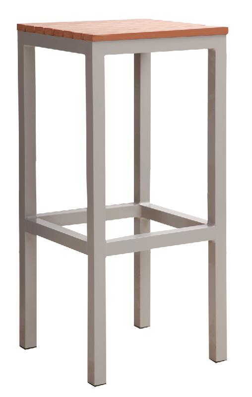 Tabouret de bar Tola K Bar - Piétement aluminium, assise PVC imitation bois, résistant UV_0