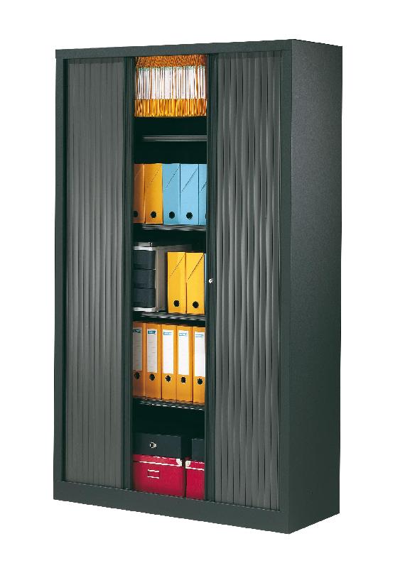 Armoire à rideaux haute anthracite - L.1200 mm - Rideaux en polypropylène - 4 tablettes réglables_0